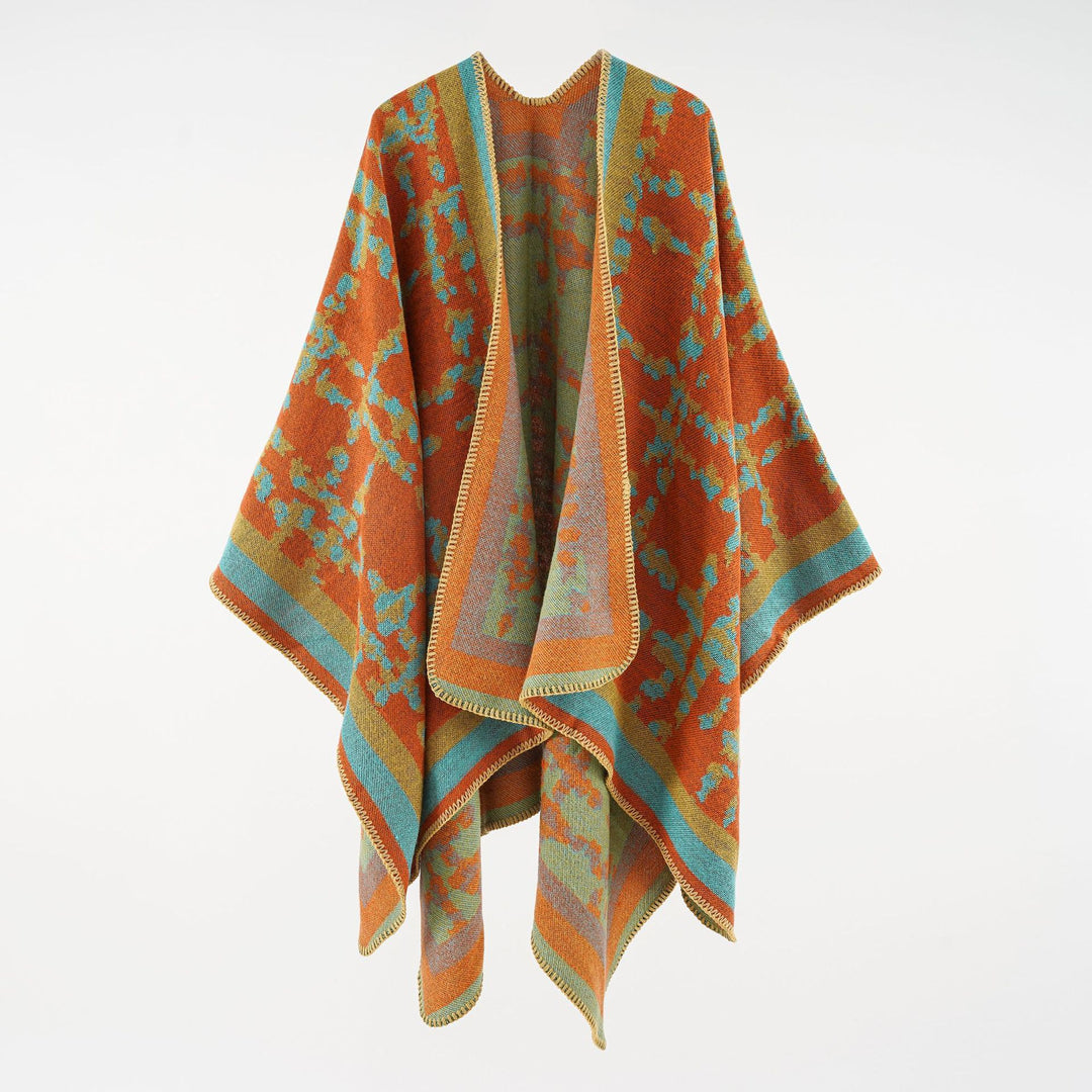 Damen Wollmix-Umhang mit jacquardgewebtem Aquarelldruck und offener Kimono-Silhouette Drune