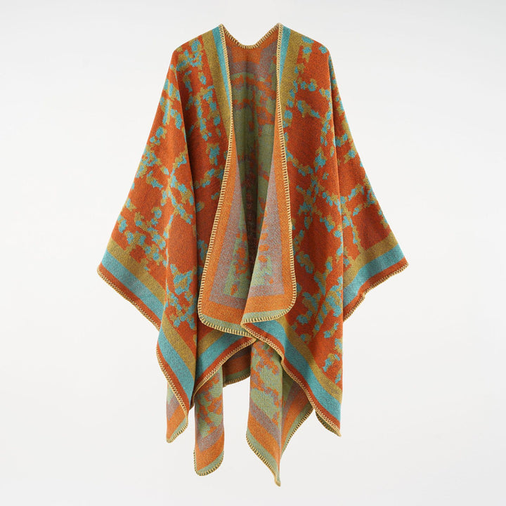 Damen Wollmix-Umhang mit jacquardgewebtem Aquarelldruck und offener Kimono-Silhouette Drune