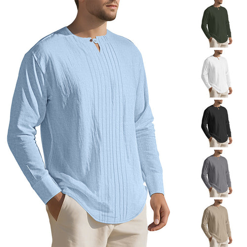 Herren Langarmshirt mit modischem Henley-Ausschnitt und Faltenstruktur Drune