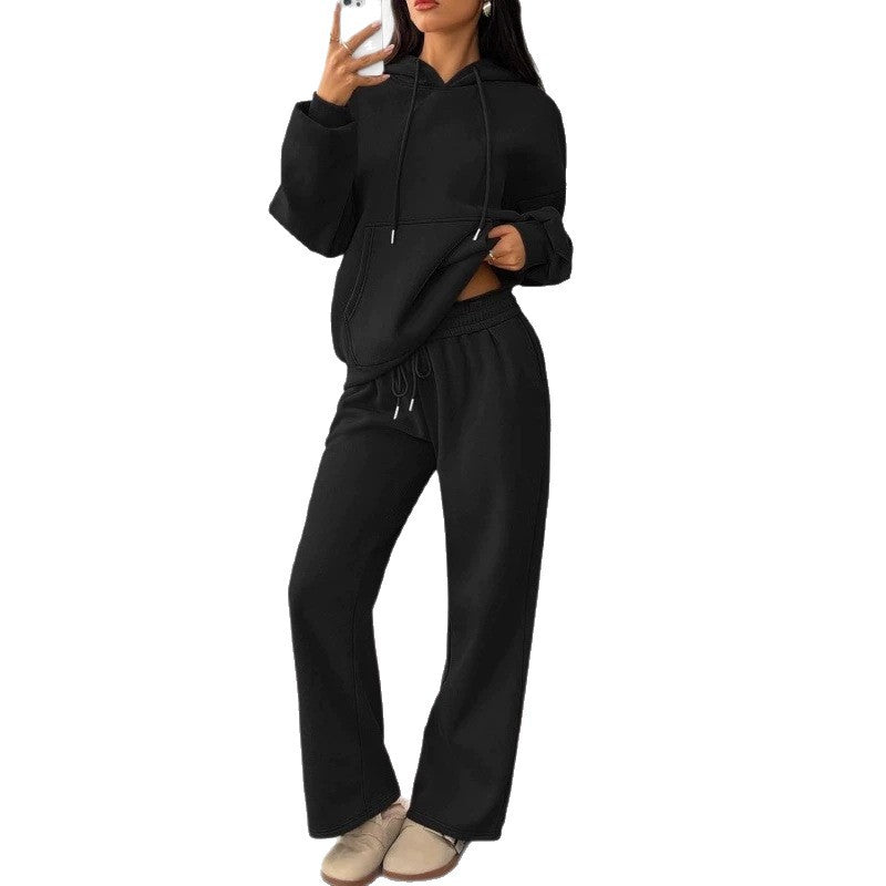 Damen Oversized Hoodie-Set mit Kängurutasche und weiter Palazzohose Drune