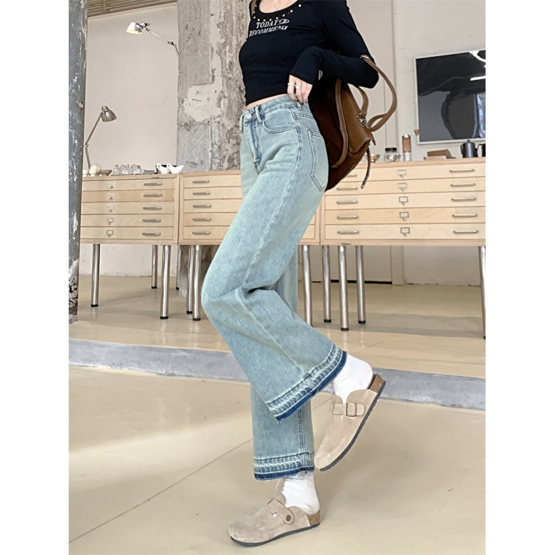 Damen Weit geschnittene Denim-Hosen mit hohem Bund Drune