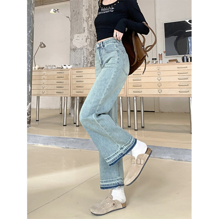 Damen Weit geschnittene Denim-Hosen mit hohem Bund Drune