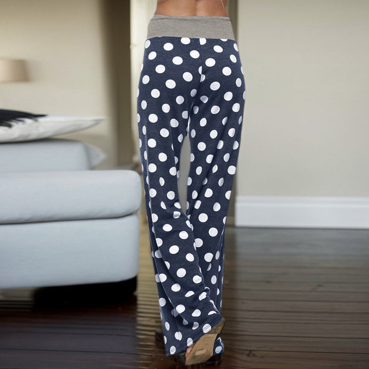 Damen nan ausgestellte Palazzo-Loungehose mit hohem Komfortbund, Kordelzug und gepunktetem Dessin Drune