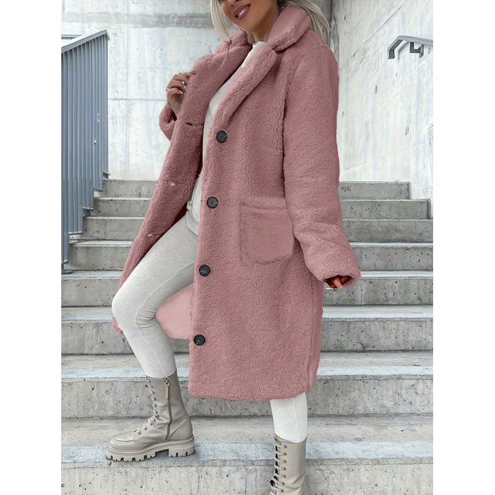 Damen Kuscheliger Fleece-Mantel mit Taschen und Knopfverschluss Drune