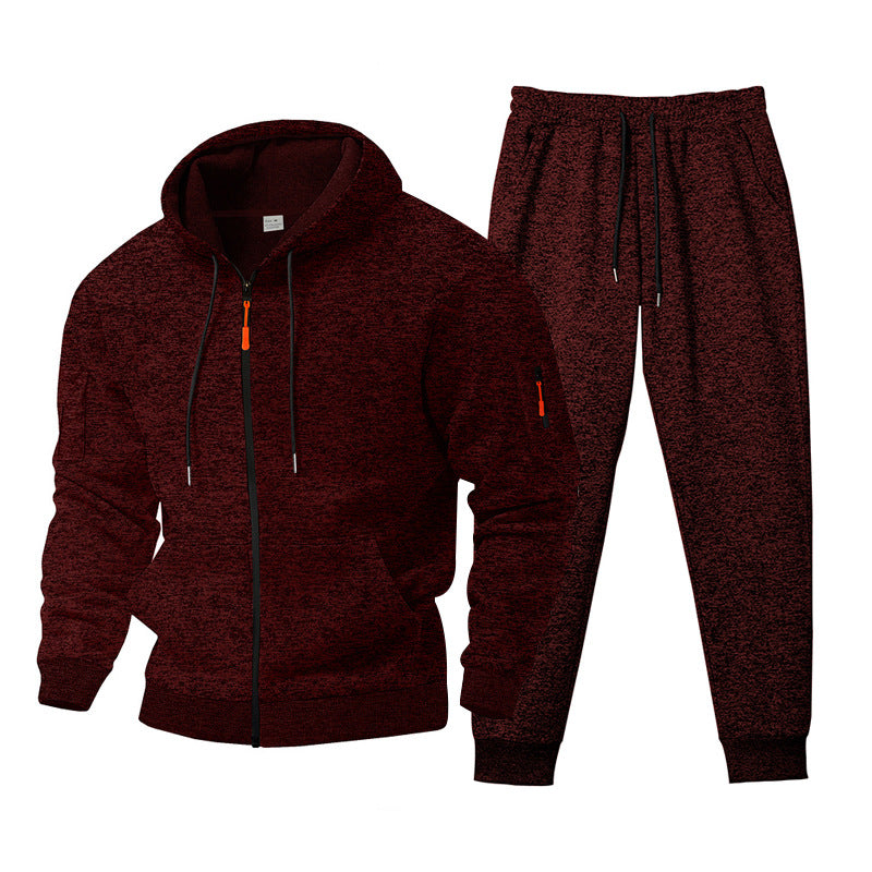 Herren nan meliertes Kapuzen-Sweatset mit durchgehendem Reißverschluss, Reißverschluss-Armtasche und Kordelzug-Jogginghose Drune