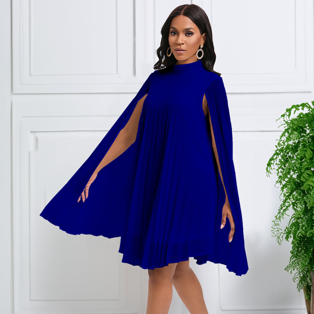Damen Plisseekleid mit eleganten Kapuze und schwingendem Schnitt Drune