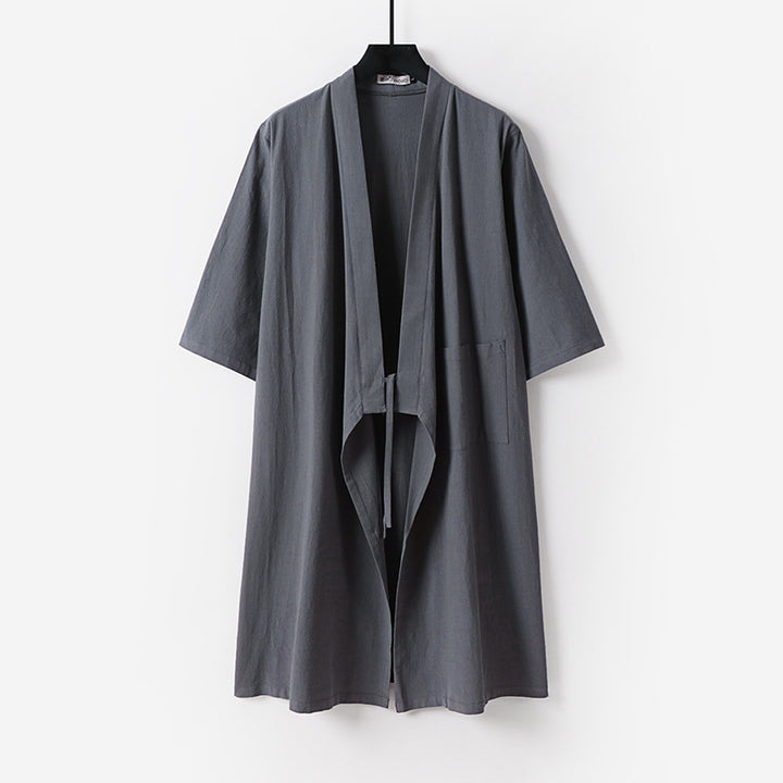 Unisex Oversize Kimono-Mantel aus Baumwollmischung mit Bindeband und Dreiviertelärmeln Drune