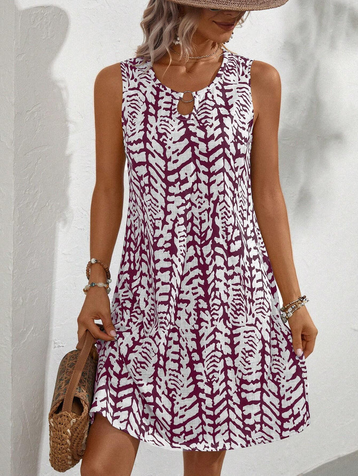 Damen Ärmelloses Boho-Midikleid mit Paisley-Print, Ring-Keyhole und lockerem Shift-Schnitt Drune