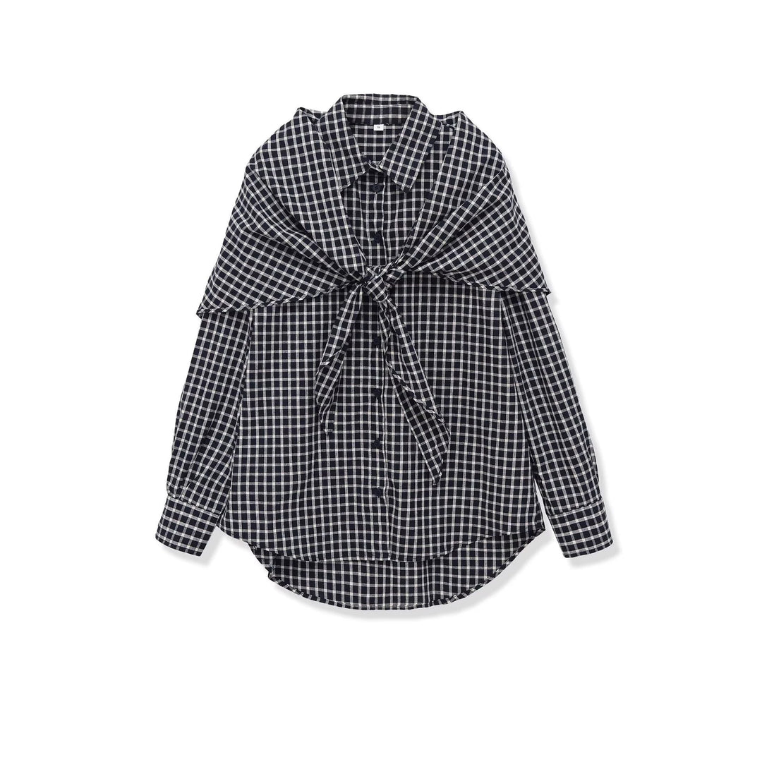 Damen Oversize kariertes Hemd mit abgerundetem Saum Drune