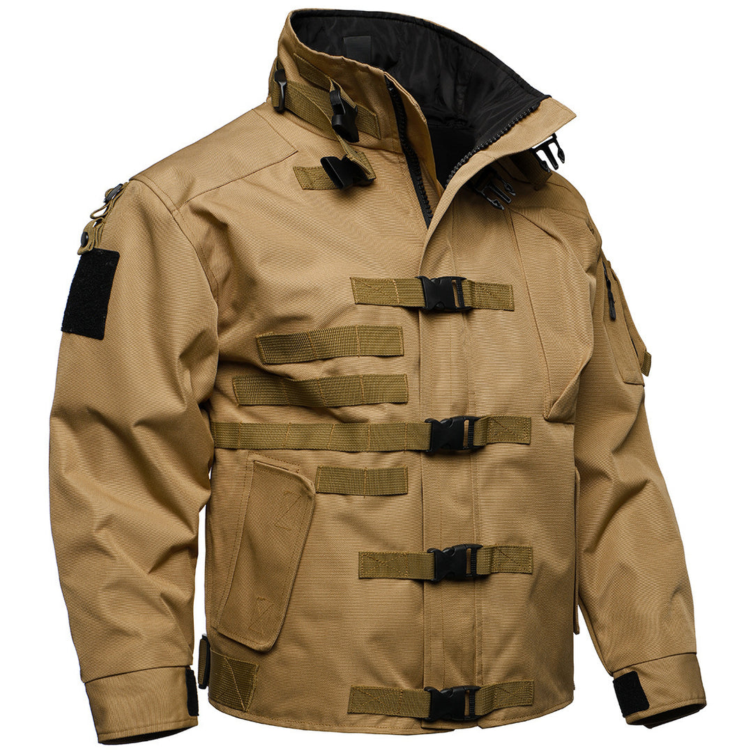 Herren Taktische Feldjacke mit modularen Steckverschlüssen und verstaubarer Kapuze Drune