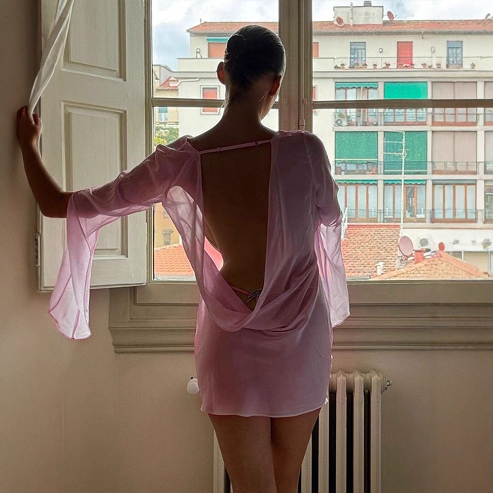 Damen Elegantes Chiffon-Oberteil mit tiefem Rückenausschnitt Drune