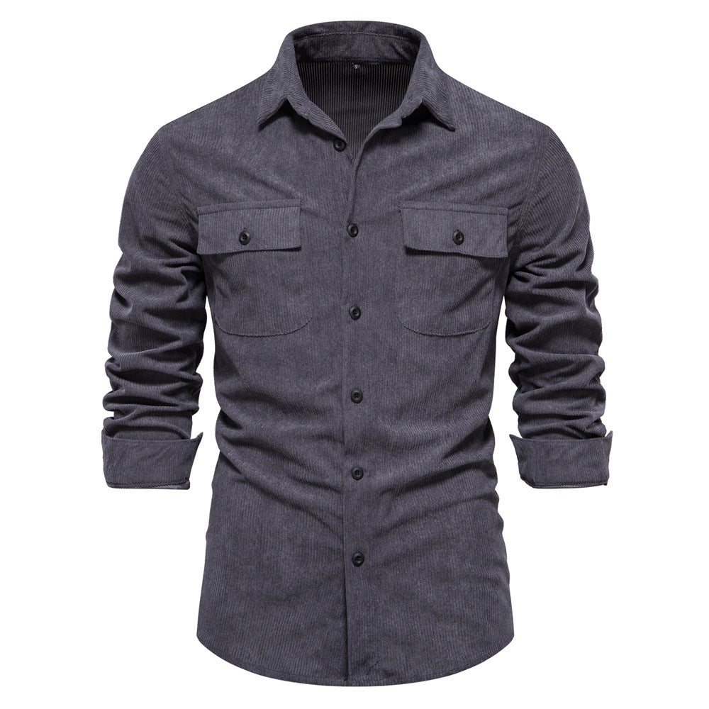 Herren nan feines Cord-Übershirt mit Brustpatten, durchgehender Knopfleiste und körpernaher Silhouette Drune