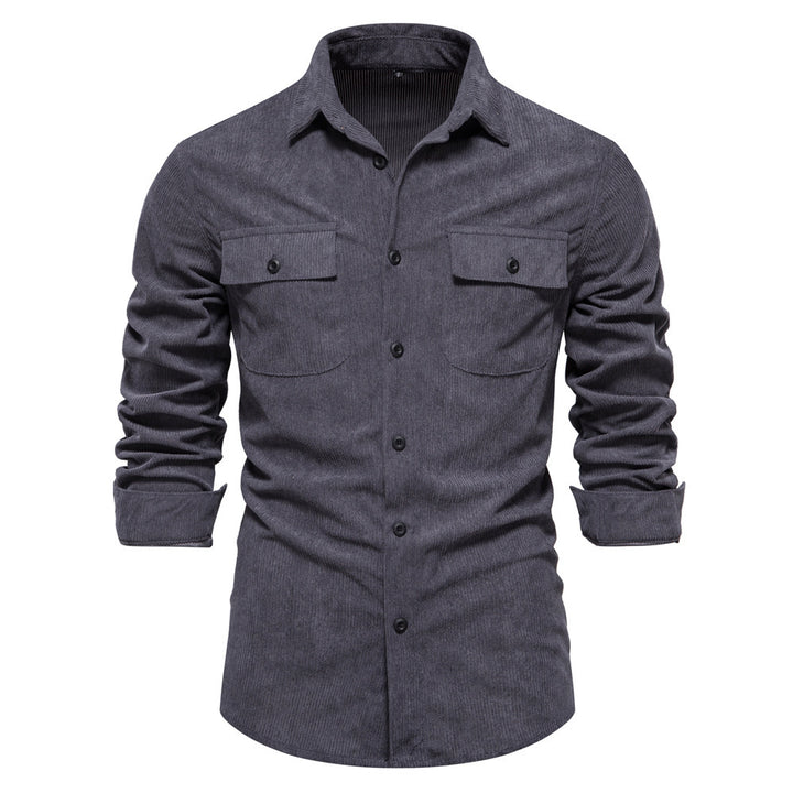 Herren nan feines Cord-Übershirt mit Brustpatten, durchgehender Knopfleiste und körpernaher Silhouette Drune