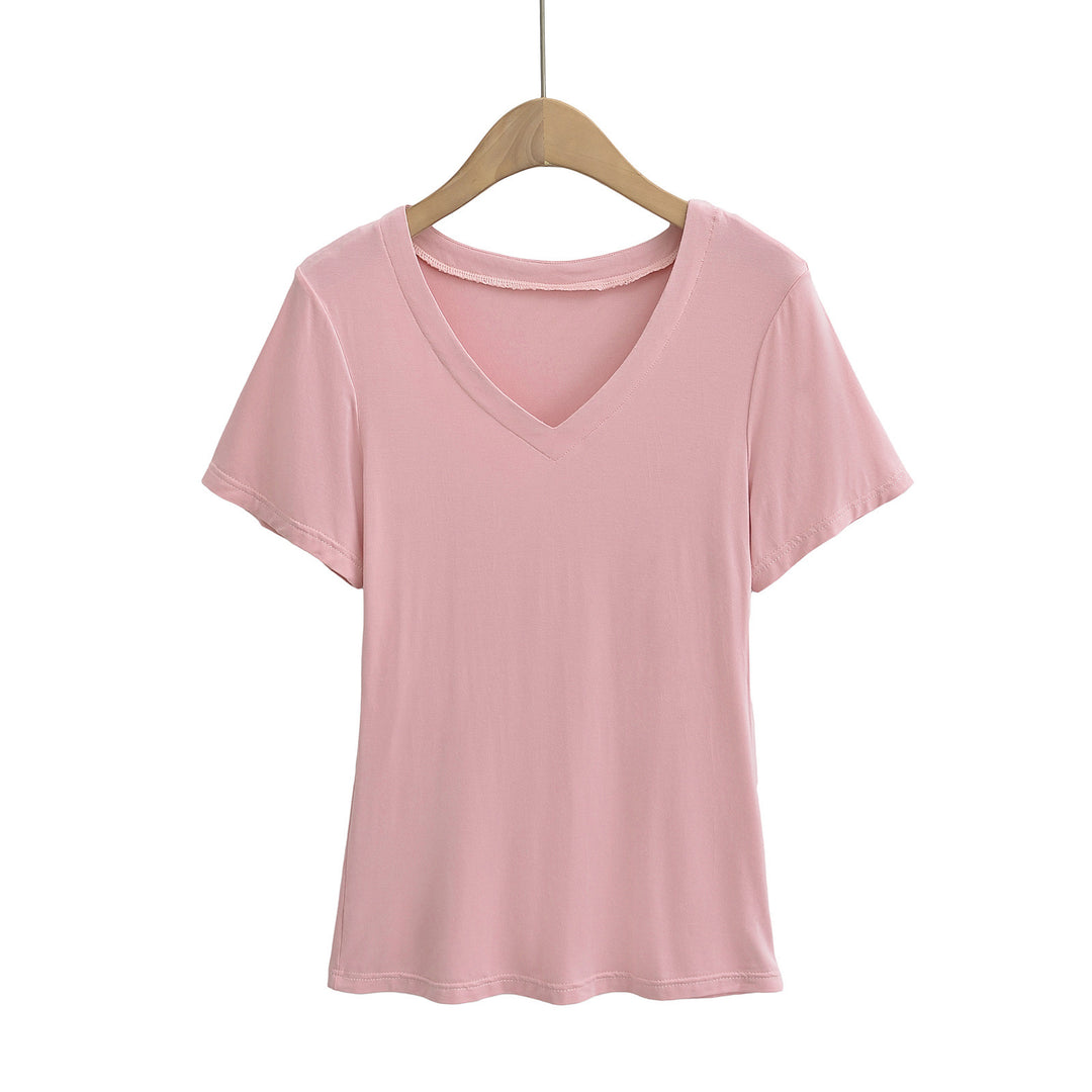 Damen V-Ausschnitt T-Shirt aus atmungsaktiver Baumwollmischung mit lässigem Schnitt Drune
