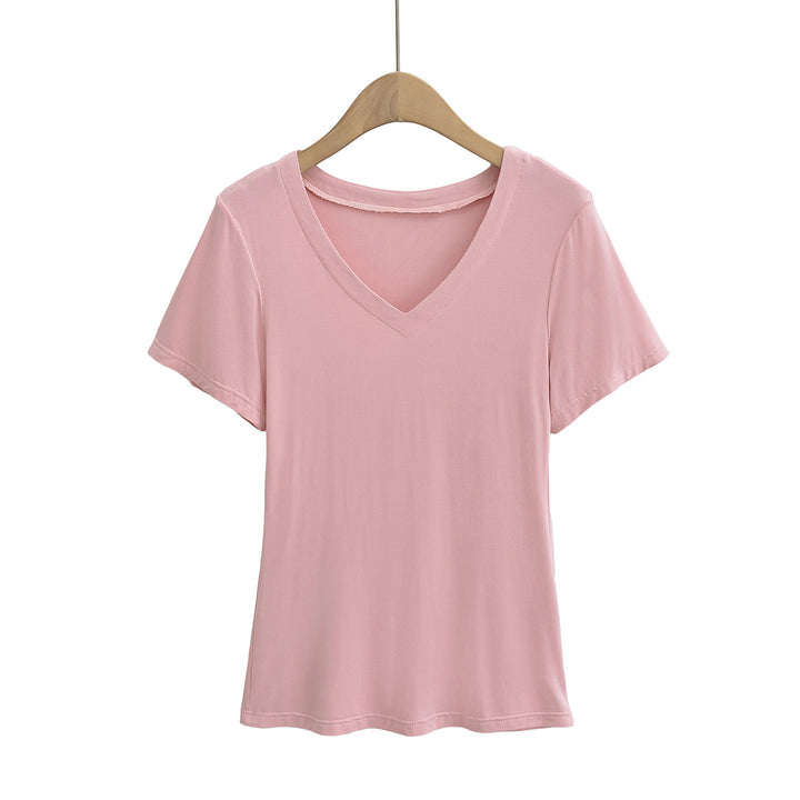 Damen V-Ausschnitt T-Shirt aus atmungsaktiver Baumwollmischung mit lässigem Schnitt Drune