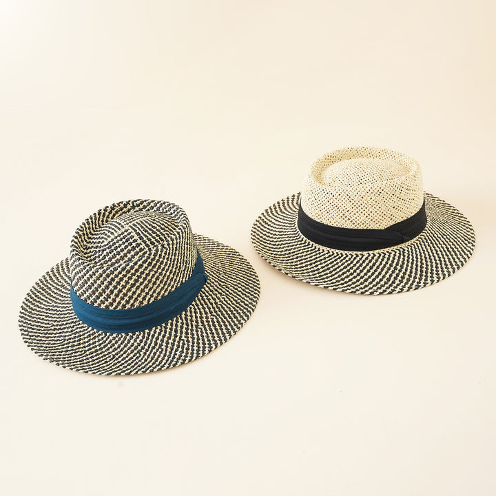 Damen Strohhut mit breiter Krempe und elegantem Kontrastband Drune