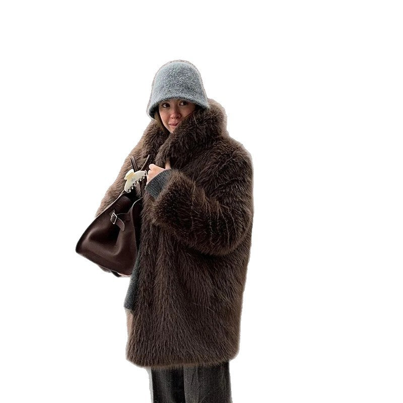 Damen Kurzmantel aus langfaserigem Shaggy-Faux-Fur mit extravoluminösem Schalkragen Drune