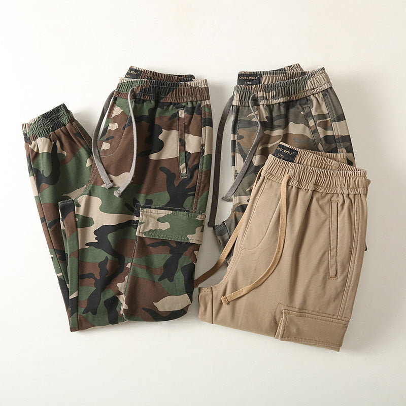 Herren Slim-Fit Cargohose im Tarnmuster mit elastischem Tunnelzugbund und verstärkten Knien Drune