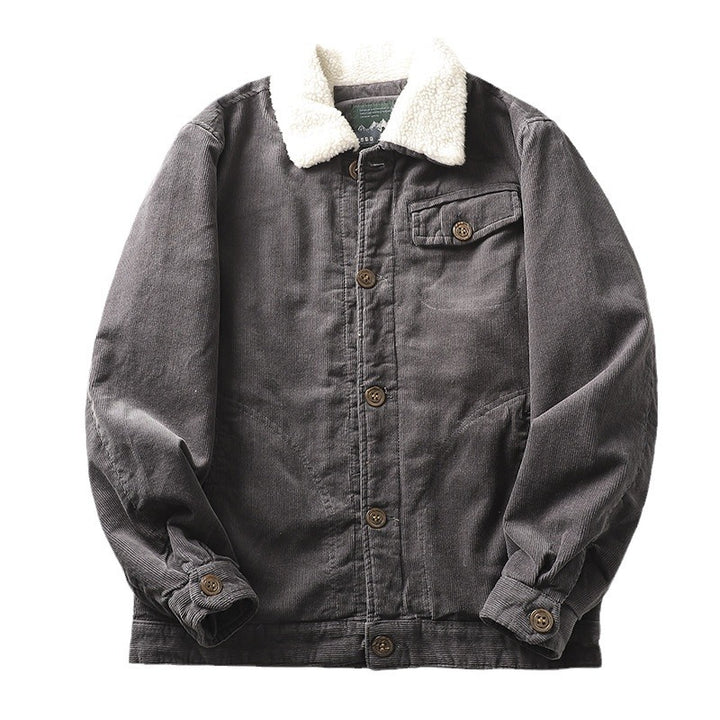 Herren nan gefütterte Cordjacke mit Teddykragen, Knopfleiste und aufgesetzten Taschen Drune