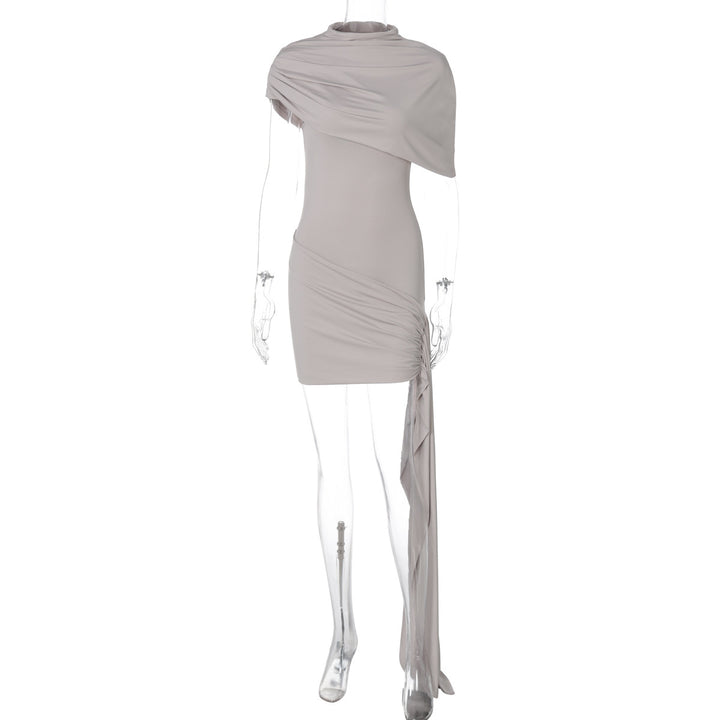 Damen elegantes asymmetrisches Minikleid mit Wickel-Design und raffinierten Rüschendetails Drune