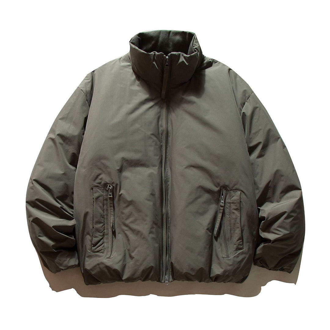 Unisex Kurz geschnittene Boxy-Isolationsjacke mit hohem Stehkragen und Reißverschluss-Taschen Drune