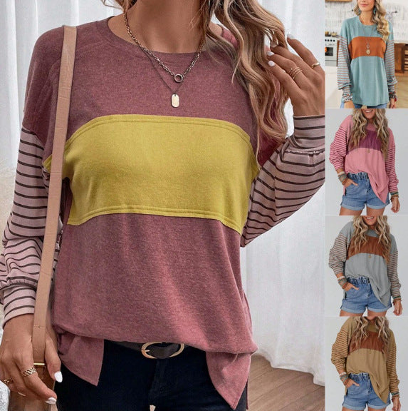 Damen Oversize-Longsleeve mit Colorblock, gestreiften Ärmeln und Rundhalsausschnitt Drune