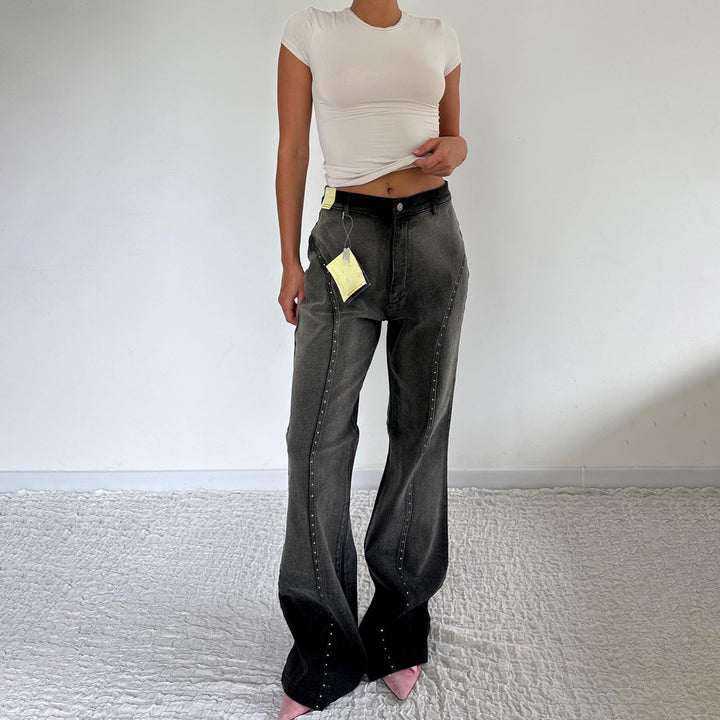 Damen Modische High-Waist Jeans mit Nietenverzierung Drune
