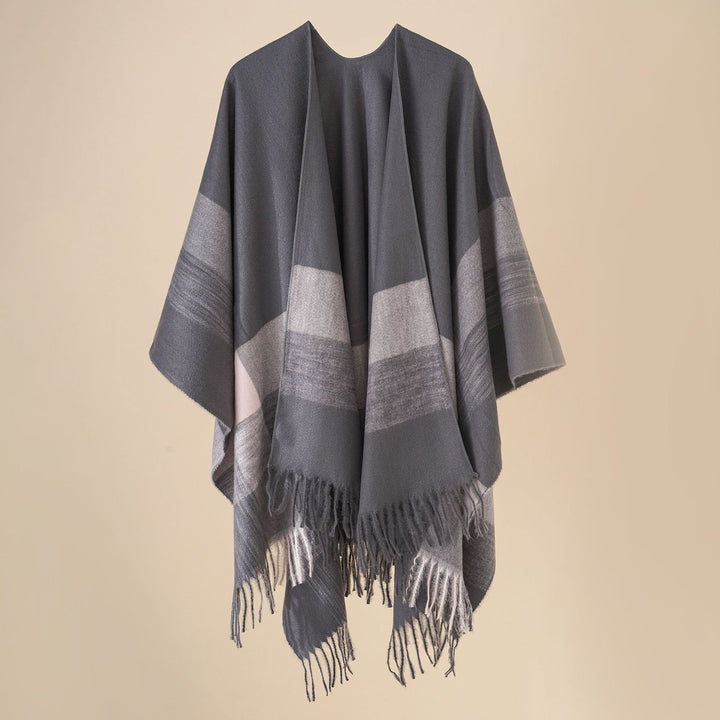 Damen Weichfallender Wollmix-Poncho mit Fransen Drune