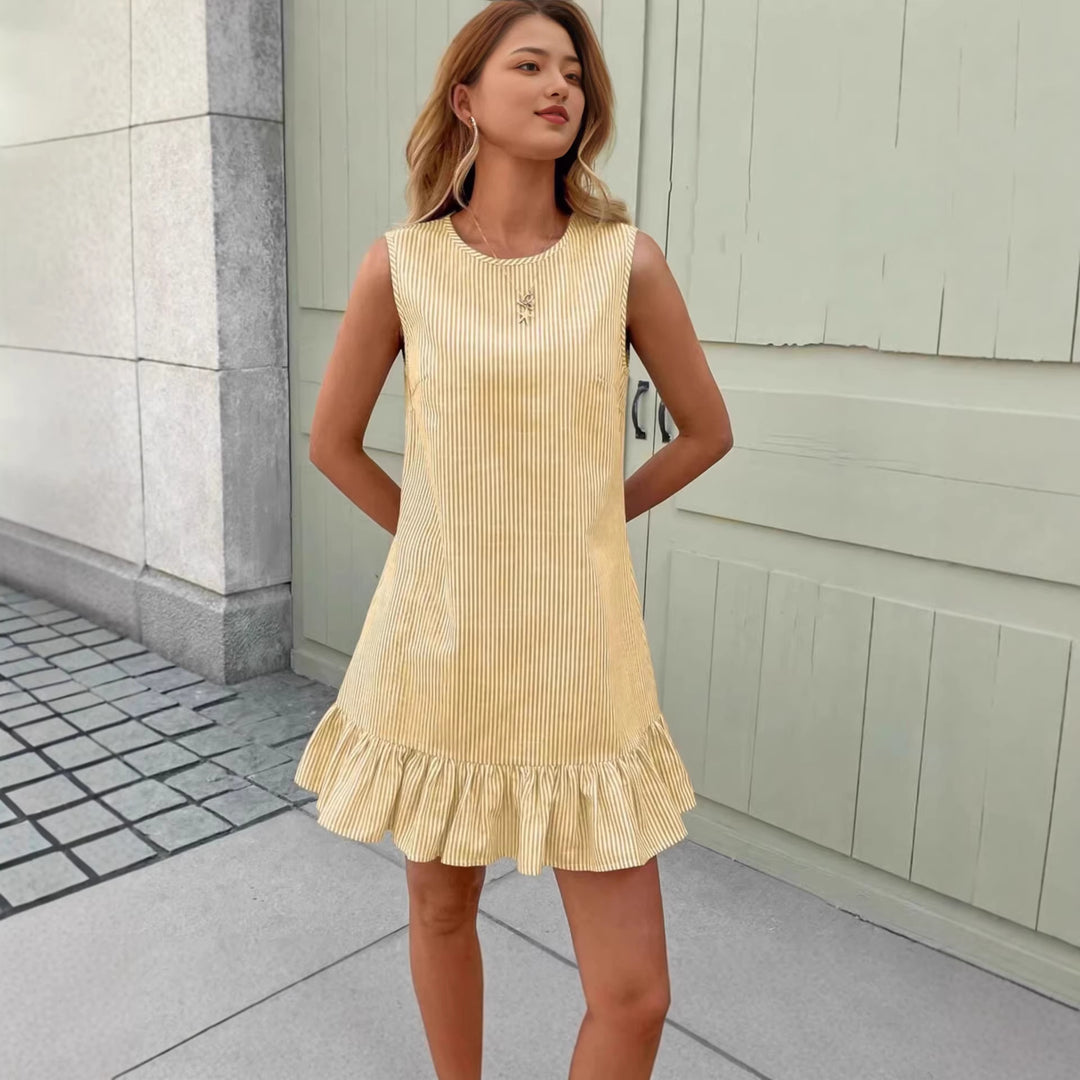 Damen Sommerliches Streifen-Kleid mit Rüschensaum Drune