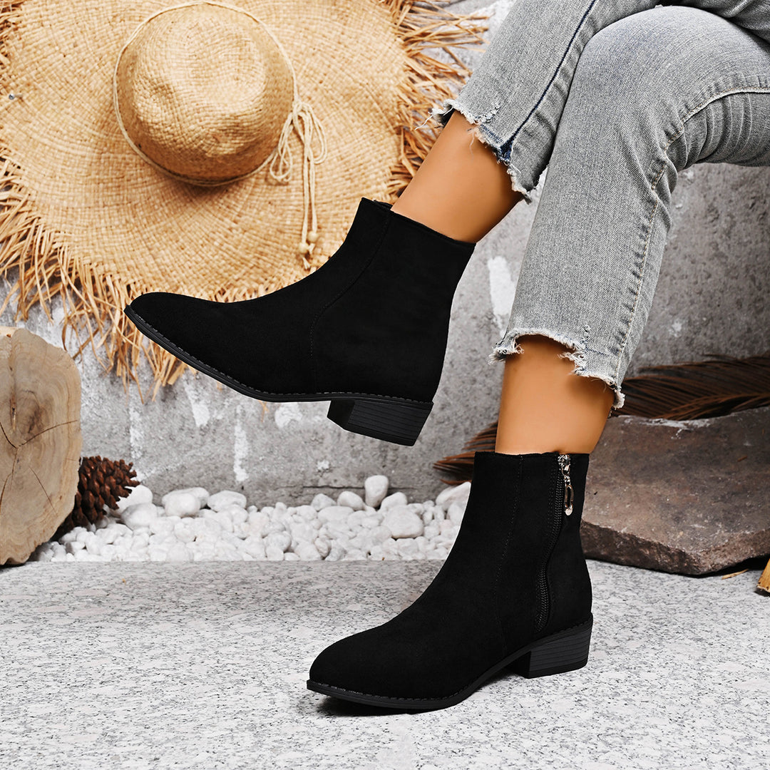 Damen nan Wildlederoptik Stiefelette mit seitlichem Reißverschluss und niedrigem Blockabsatz Drune