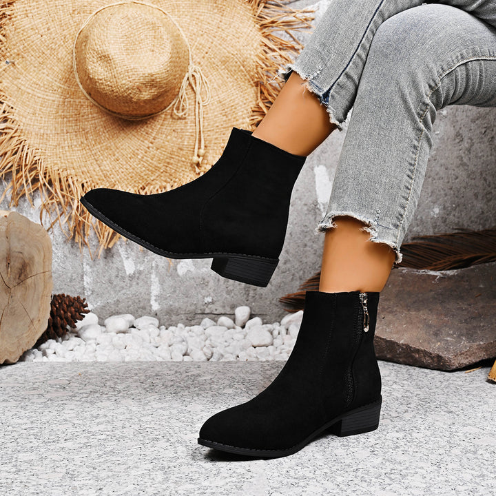 Damen nan Wildlederoptik Stiefelette mit seitlichem Reißverschluss und niedrigem Blockabsatz Drune