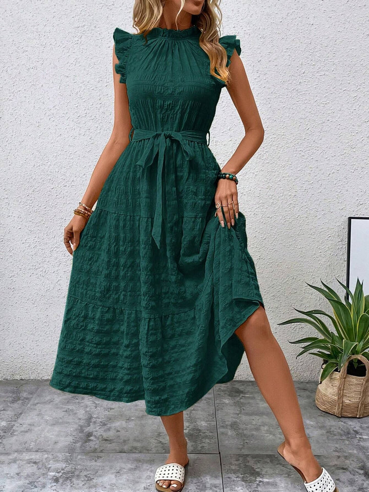 Damen Wickelkleid mit Rüschendetails und erzählt Kleidersaum Drune