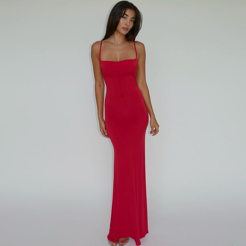 Damen Figurbetontes Langkleid mit schmalen Spaghetti-Trägern Drune