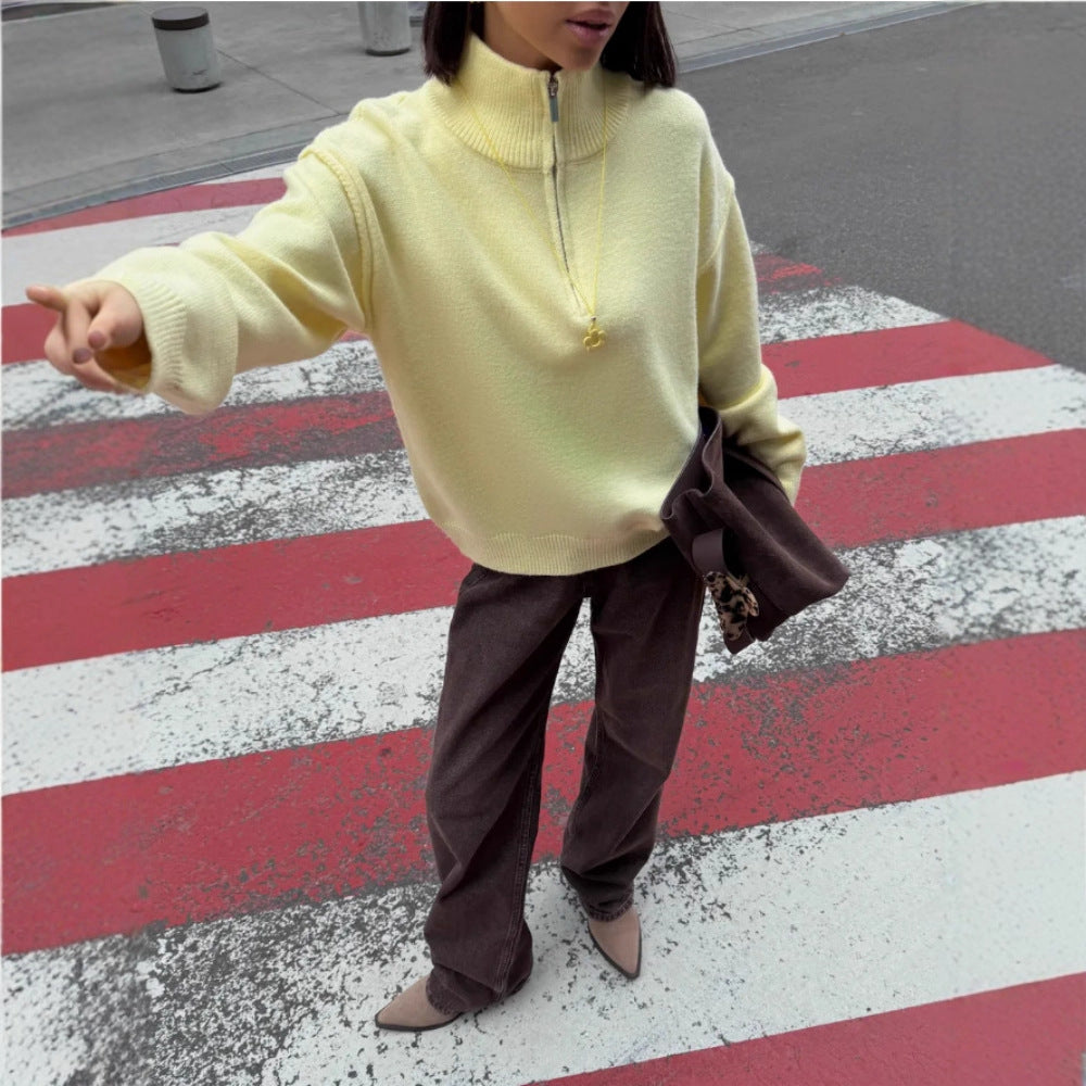 Damen Bequemer Halbreißverschluss Pullover Drune