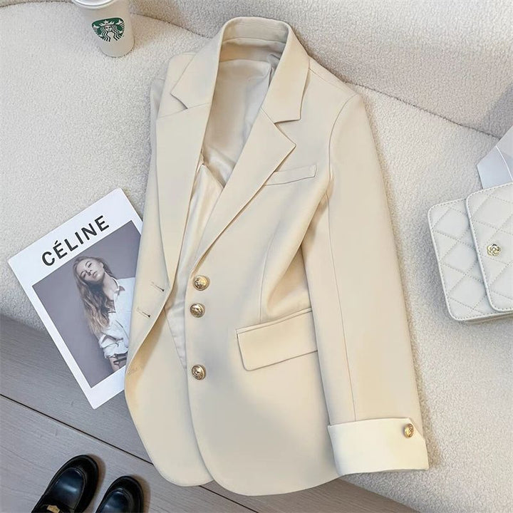 Damen Eleganter Blazer mit Goldknopfdetails Drune