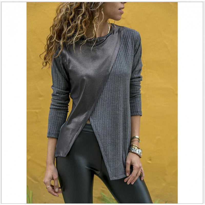 Damen Langarmshirt mit kontrastierendem Stoffmix und asymmetrischem Saum Drune