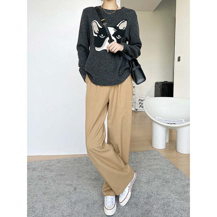 Damen Elegante und bequeme hoch taillierte Stoffhose Drune