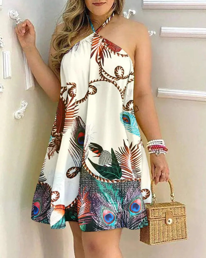 Drune | Bedrucktes Cold Shoulder Halter Tie Kleid