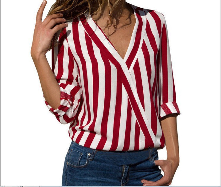Femme Stilvolle Gestreifte Wickelbluse Drune