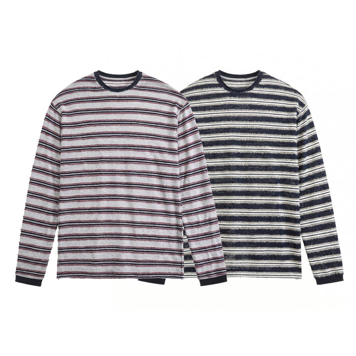 Unisex Langärmliges Feinstrick-Shirt mit Ringelstruktur und geripptem Kragen Drune
