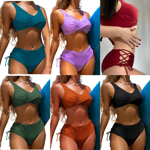 Damen Hochgeschnittener Bikinitop mit verstellbaren Trägern und dezentem Wickel-Design Drune