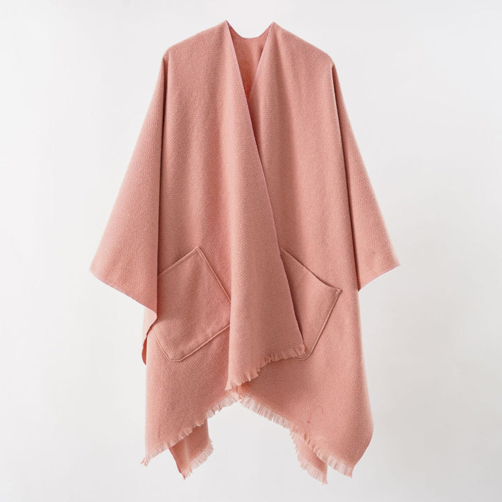 Damen Oversize-Capeponcho aus Wollmix mit Kapuze und Eingrifftaschen Drune