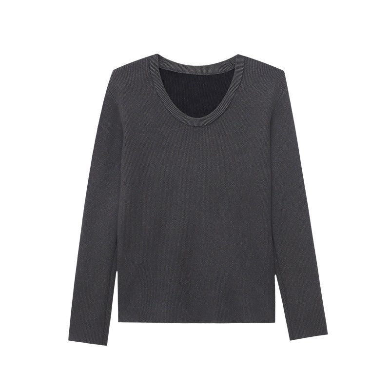 Damen eleganter Feinstrickpullover mit tiefem V-Ausschnitt und langen Ärmeln Drune