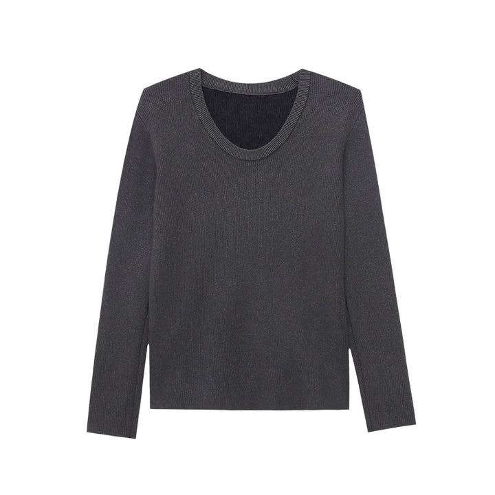 Damen eleganter Feinstrickpullover mit tiefem V-Ausschnitt und langen Ärmeln Drune
