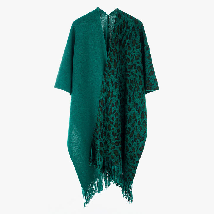 Damen Reversibler Capeponcho mit Leo-Jacquard, Fransen und kastigem Oversize-Schnitt Drune