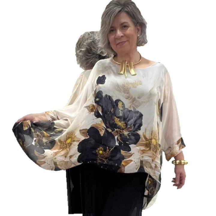 Damen nan elegante Chiffon-Tunika mit Fledermausärmeln und asymmetrischem Saum Drune