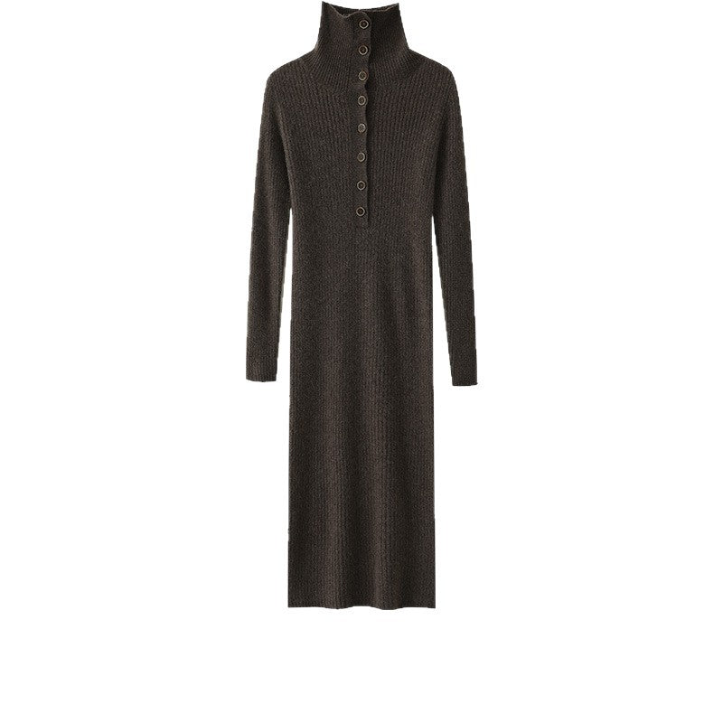 Damen Strickkleid mit hohem Kragen und Knopfdetails Drune
