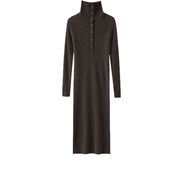 Damen Strickkleid mit hohem Kragen und Knopfdetails Drune