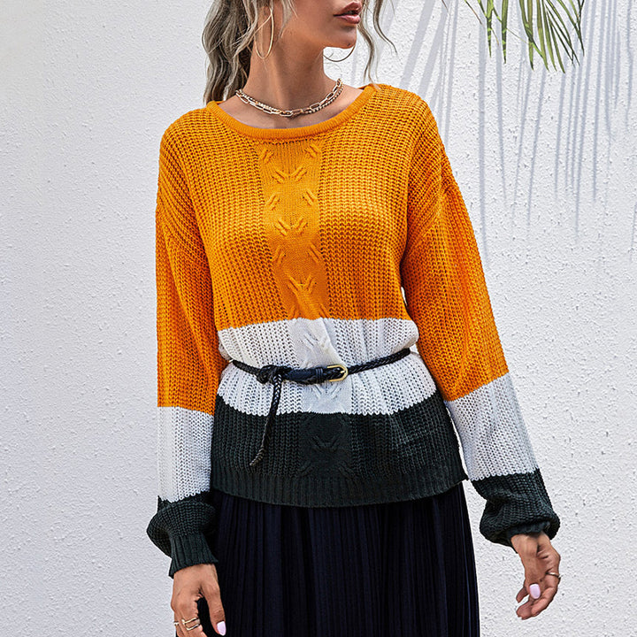 Damen Colorblock-Slouchy-Strickpullover mit Zopfmix und überschnittener Schulter Drune
