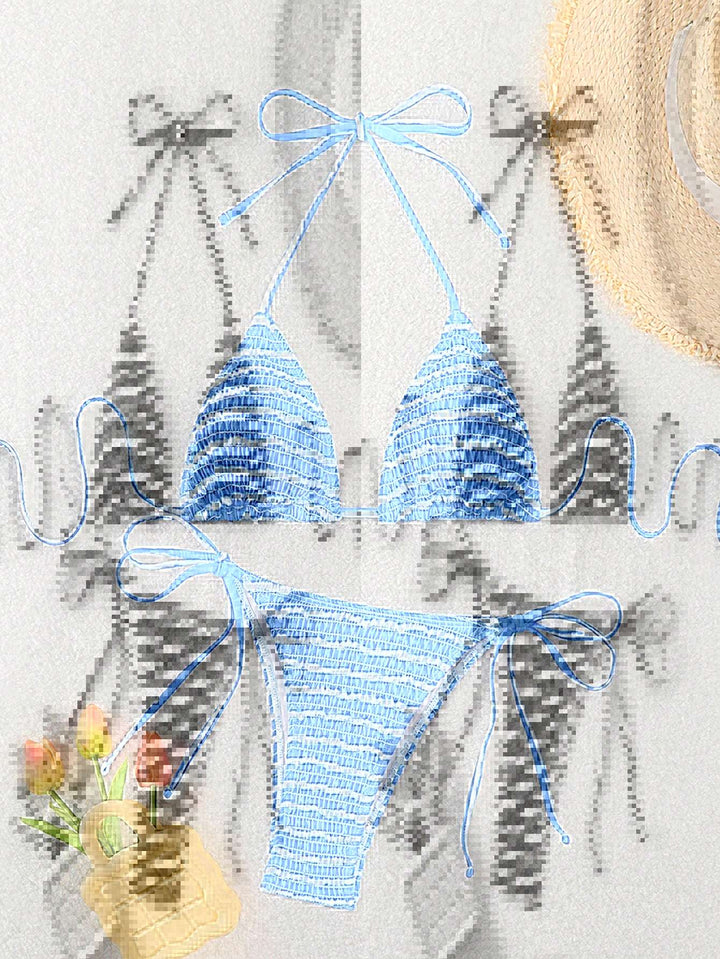 Damen Triangel-Bikini mit feinem Streifenmuster und raffinierten Bindebändern Drune